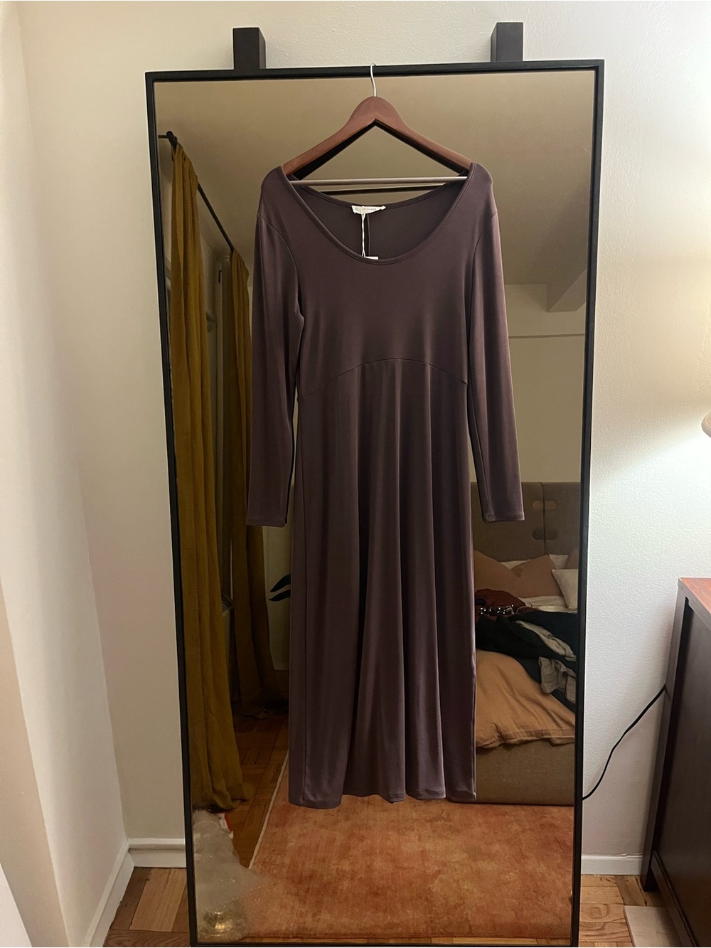 Everlane Long Sleeve Scoop-Neck Maxi Dress — Chocolate Brown